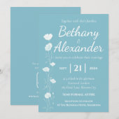 スカイブルーとホワイト花模様結婚式招待状 招待状 (正面/裏面)