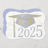 スカイブルーと金ゴールドフローラキャップ2025カード 招待状 (正面/裏面)