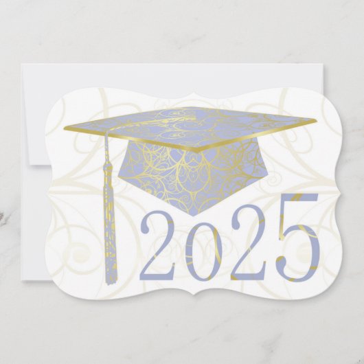 スカイブルーと金ゴールドフローラキャップ2025カード 招待状 (正面)