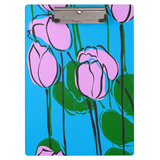 スカイブルーにピンクのチューリップを手描き クリップボード (正面)