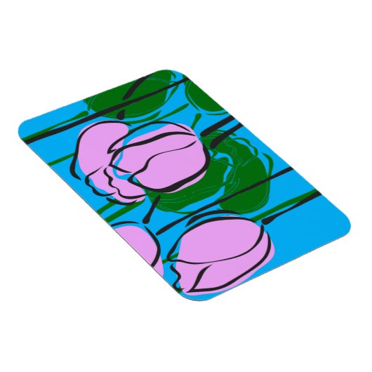 スカイブルーにピンクのチューリップを手描き マグネット (右側)