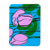 スカイブルーにピンクのチューリップを手描き マグネット (縦)