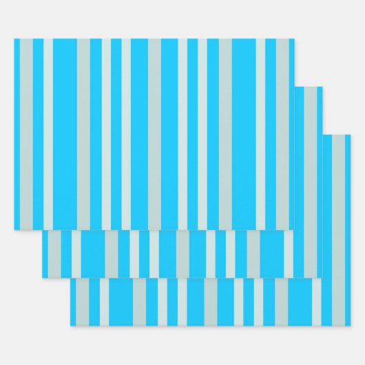 スカイブルーに灰色のストライプ灰色の緑の線 ラッピングペーパーシート (セット)
