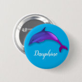 スカイブルーのかわいい紫のイルカ – 名前を付ける 缶バッジ (正面&裏面)