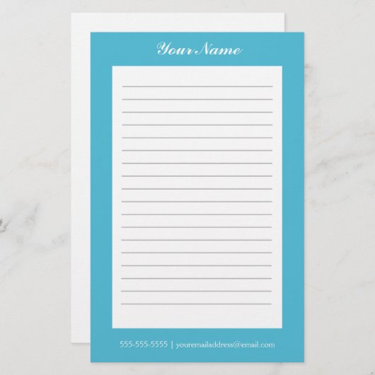 スカイブルーのカスタマイズ可能な線付き 便箋 (正面/裏面)