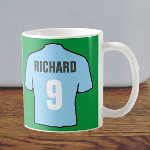スカイブルーのサッカーシャツデザイン。 コーヒーマグカップ