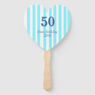 スカイブルーのストライプ 50歳の誕生日 名前 日付 シンプル ハンドファン