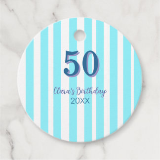 スカイブルーのストライプ 50歳の誕生日 名前 日付 シンプル フェイバータグ