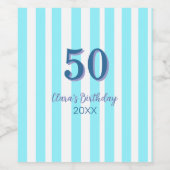 スカイブルーのストライプ 50歳の誕生日 名前 日付 シンプル ワインラベル (シングルラベル)