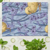 スカイブルーのニワトリとヒヤシンス キッチンタオル (折り畳み)