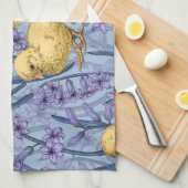 スカイブルーのニワトリとヒヤシンス キッチンタオル (四つ折り)