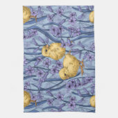 スカイブルーのニワトリとヒヤシンス キッチンタオル (縦)
