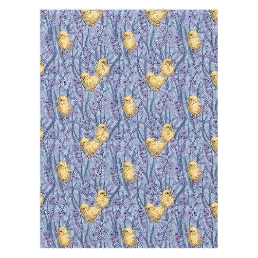 スカイブルーのニワトリとヒヤシンス テーブルクロス (正面)