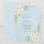 スカイブルーのバラの結婚式 招待状 (正面/裏面)