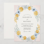 スカイブルーのバラの花の結婚式 招待状 (正面/裏面)