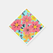 スカイブルーのピンクと黄色の花 – ドーパミンスタイル スタンダードカクテルナプキン (角)