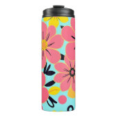 スカイブルーのピンクと黄色の花 – ドーパミンスタイル タンブラー (正面)