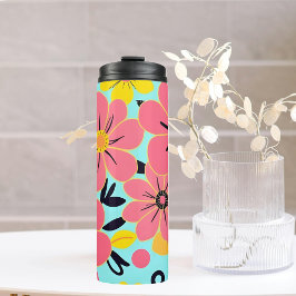 スカイブルーのピンクと黄色の花 – ドーパミンスタイル タンブラー