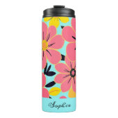 スカイブルーのピンクと黄色の花 – ドーパミンスタイル タンブラー (正面)