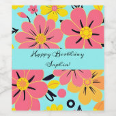 スカイブルーのピンクと黄色の花 – ドーパミンスタイル ワインラベル (シングルラベル)