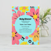 スカイブルーのピンクと黄色の花 – ドーパミンスタイル 招待状 (スタンド正面)