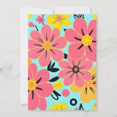 スカイブルーのピンクと黄色の花 – ドーパミンスタイル 招待状 (裏面)