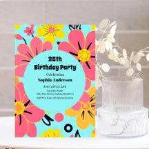 スカイブルーのピンクと黄色の花 – ドーパミンスタイル