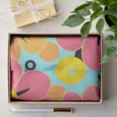 スカイブルーのピンクと黄色の花 – ドーパミンスタイル 薄葉紙 (ギフト)