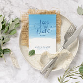 スカイブルーのブラシストローク日付を保存タイポグラフィ 案内ポストカード