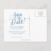 スカイブルーのブラシストローク日付を保存タイポグラフィ 案内ポストカード (裏面)