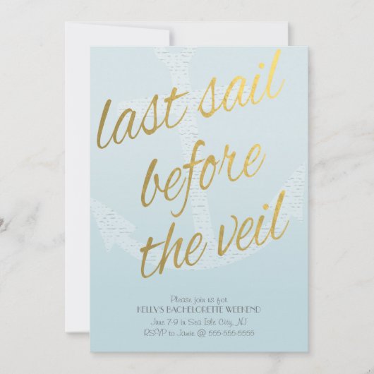 スカイブルーのベールの前の最後のバチェロレッテ 招待状 (正面)