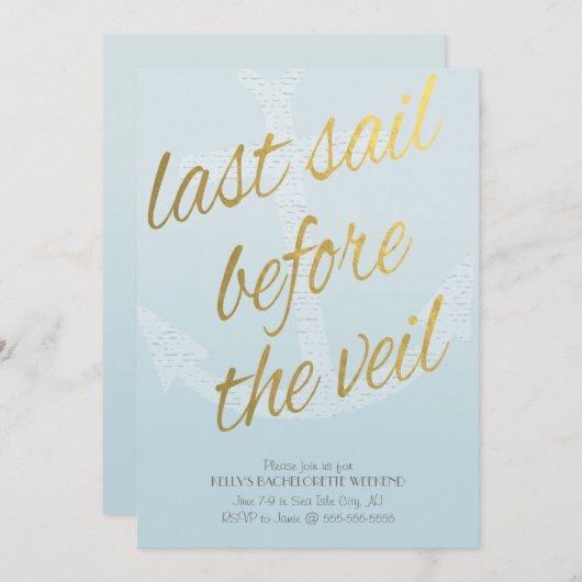 スカイブルーのベールの前の最後のバチェロレッテ 招待状 (正面/裏面)