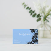 スカイブルーのペイズリーのダマスク織の名刺 名刺 (スタンド正面)