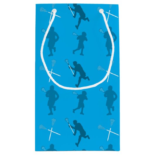 スカイブルーのラクロスのシルエット スモールペーパーバッグ (裏面)