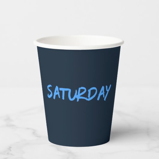 スカイブルーのレタリングデザイン Saturday 紙コップ (正面)