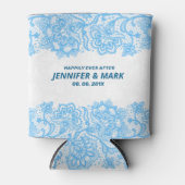 スカイブルーのヴィンテージフローラレース縁ど 缶クーラー (正面)