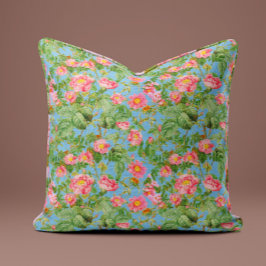 スカイブルーのヴィンテージローズの枕 クッション