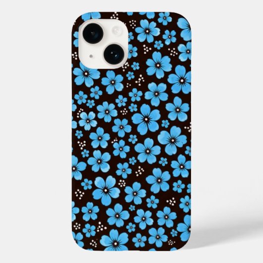 スカイブルーの上品な花柄のブラックiPhoneケース Case-Mate iPhoneケース (裏面)