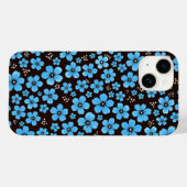 スカイブルーの上品な花柄のブラックiPhoneケース Case-Mate iPhoneケース (裏面 (横))