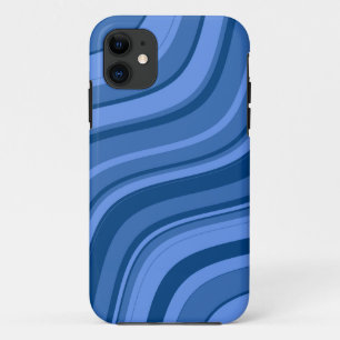 スカイブルーの波状のストライプなパターン iPhone 11 ケース