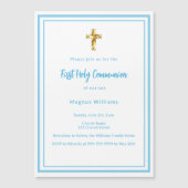 スカイブルーの白い男の子ファースト・ホリー・コミュニオン マグネット招待状 (正面)