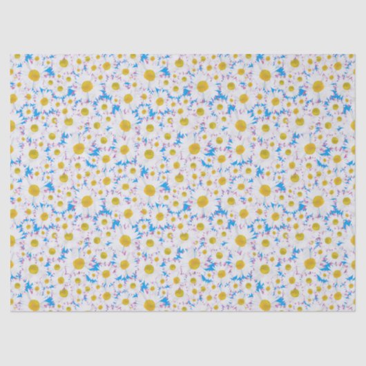 スカイブルーの背景のDitzy白いデイジー 薄葉紙 (正面)