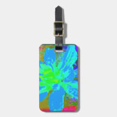 スカイブルーの花のダリアの花模様 ラゲッジタグ (正面縦)