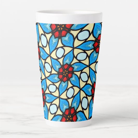 スカイブルーの花模様 カフェラテマグ (正面)