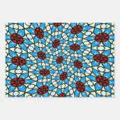 スカイブルーの花模様 ラッピングペーパーシート (正面)