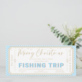 スカイブルーの釣り旅行クリスマスギフトバウチャーカード 招待状 (スタンド正面)