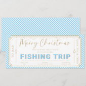 スカイブルーの釣り旅行クリスマスギフトバウチャーカード 招待状 (正面/裏面)