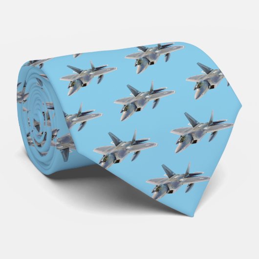 スカイブルーのF-22猛禽の戦闘機 ネクタイ (ロール)