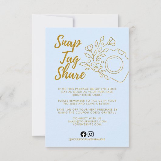 スカイブルーのSnap Tag Share ビジネスサンクスカード サンキューカード (裏面)