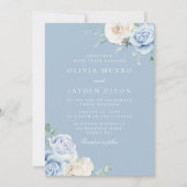 スカイブルーほこりっぽいブルー結婚の花 招待状 (正面)
